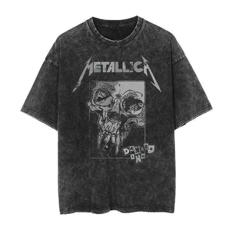 2026 and men women Classic washed T-shirt featuring the Metallica rock band Suitable for high-end luxurious outfits clothes