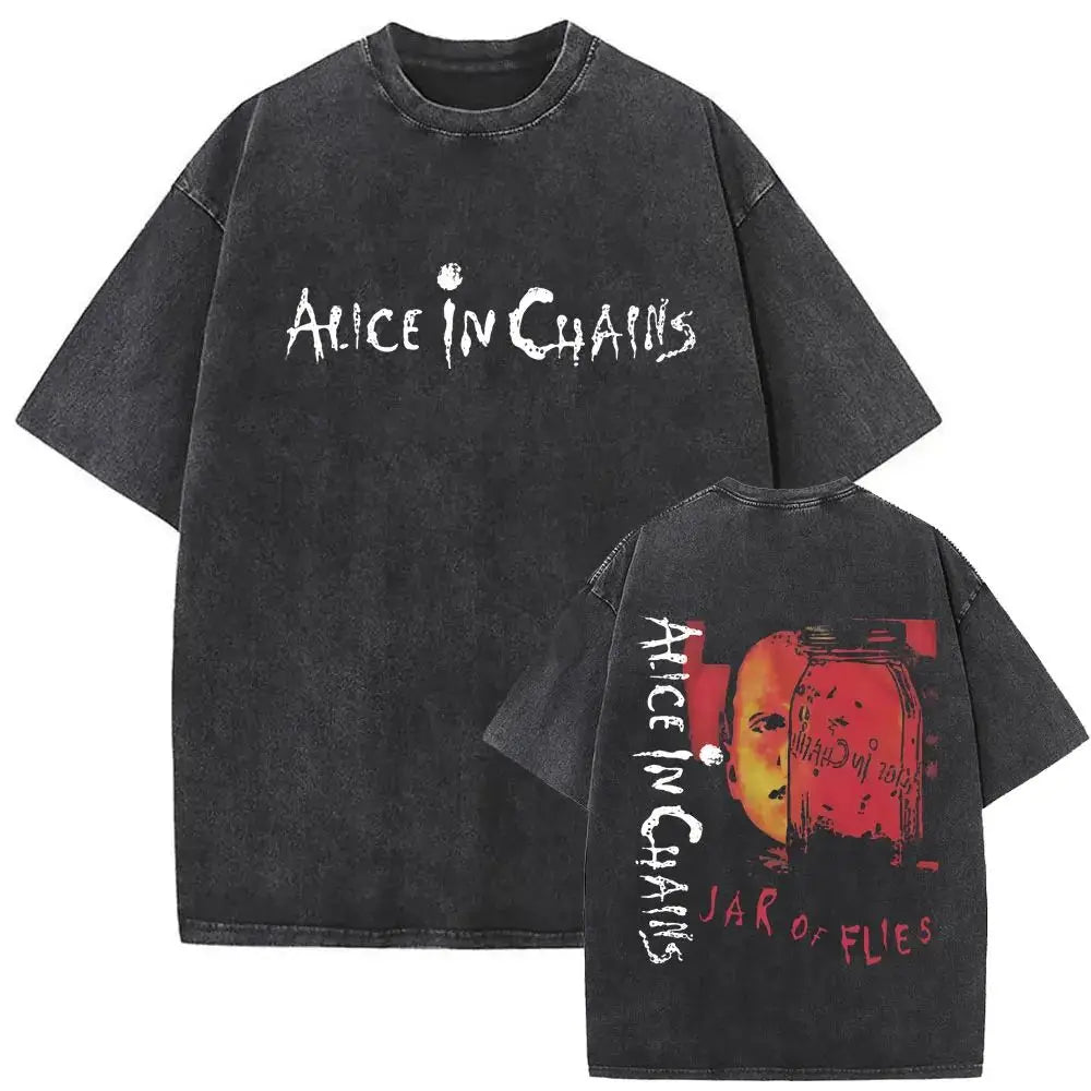 New in Top & Tees Mens T-Shirt Camisetas Rock Band Alice in Chains Dirt Washed Vintage Short Sleeved Round Neck Y2k Tshirt