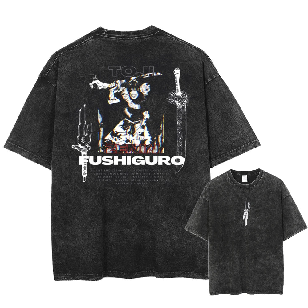 2026 Anime Jujutsu Kaisen Fushiguro Toji Printed T-shirt Men's and Women's Washed T-shirt High Quality Vintage T-shirt Tops
