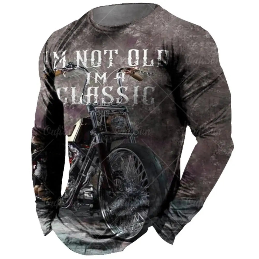 Vintage Men Long Sleeve T Shirt 3d Retro Motorcycle Oversized T Shirts For Sweatshirt Biker Racing Top Tee Men Clothing
