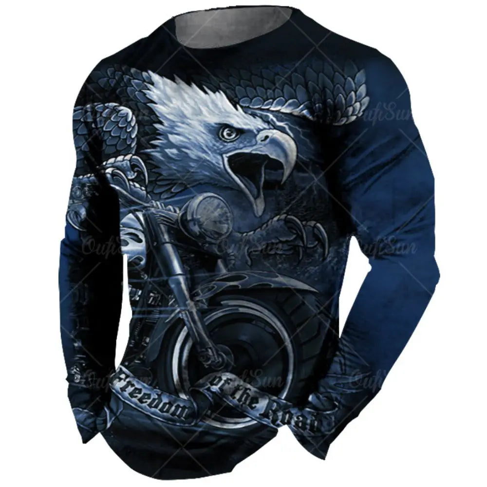 Vintage Men Long Sleeve T Shirt 3d Retro Motorcycle Oversized T Shirts For Sweatshirt Biker Racing Top Tee Men Clothing