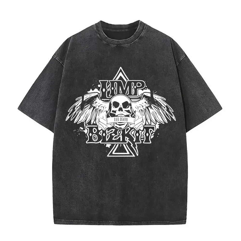 Y2k Tshirt Men Clothing Washed Vintage Rock Band Limp Bizkit Album Graphic 2025 Mens Clothes Tee Shirt Homme Graphic TShirts Men