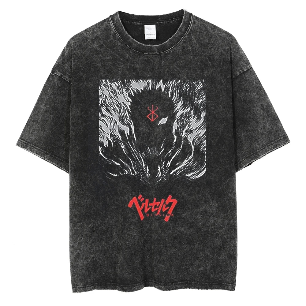 Berserk Manga Tshirt Guts Anime T Shirt For Men Women T-shirt Vintage Washed Cotton Clothing Summer Casual Short Sleeves Tees