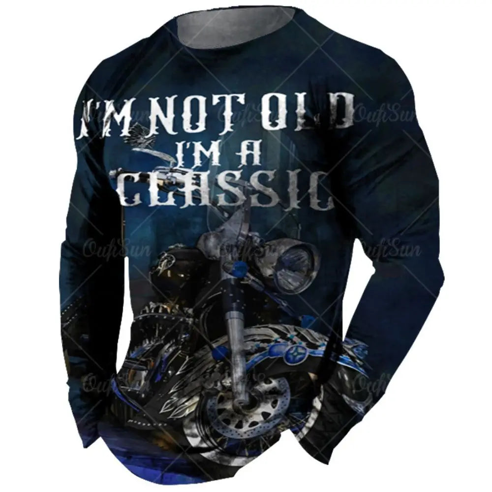 Vintage Men Long Sleeve T Shirt 3d Retro Motorcycle Oversized T Shirts For Sweatshirt Biker Racing Top Tee Men Clothing