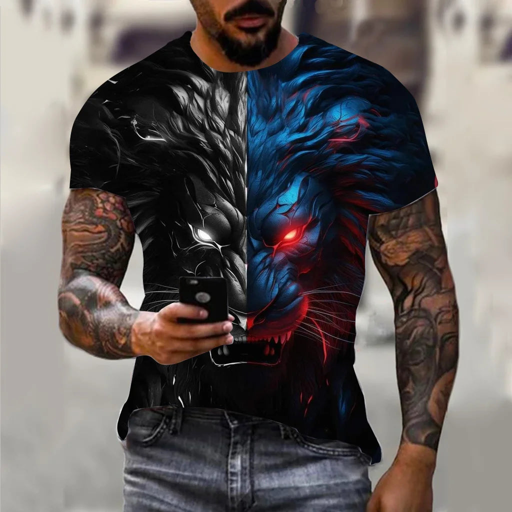 Harajuku Men's T-shirt Hip Hop Trend Street Casual Round Neck Short Sleeve Loose Top Fun 3D Animal Eagle Print T-shirt