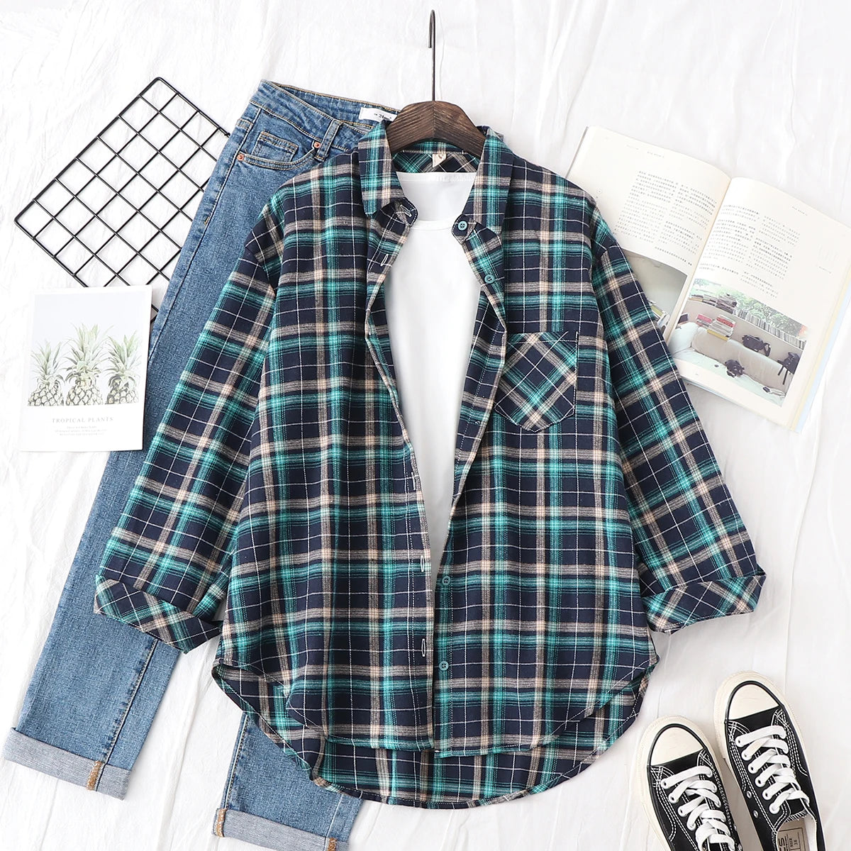 Brand Casual Women's Flannel Plaid Shirt 2025 Autumn New Boutique Ladies Loose Blouse and Tops Female Long Sleeve Shirts Clothes