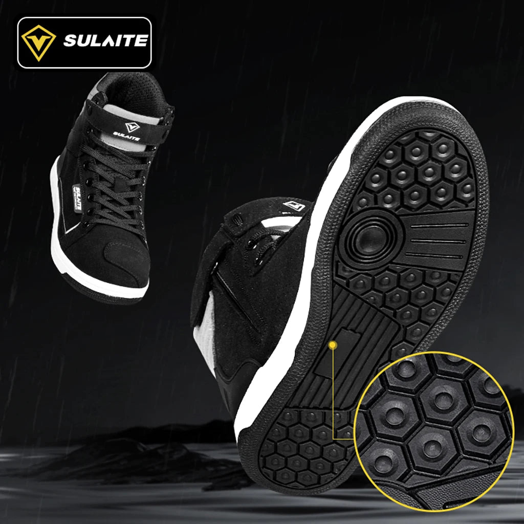 Men Motorcycle Boots Breathable Anti-fall Rider Road Racing Casual Shoes Boots Gear Shift Rubber Sole Reflective Motorbike Shoes