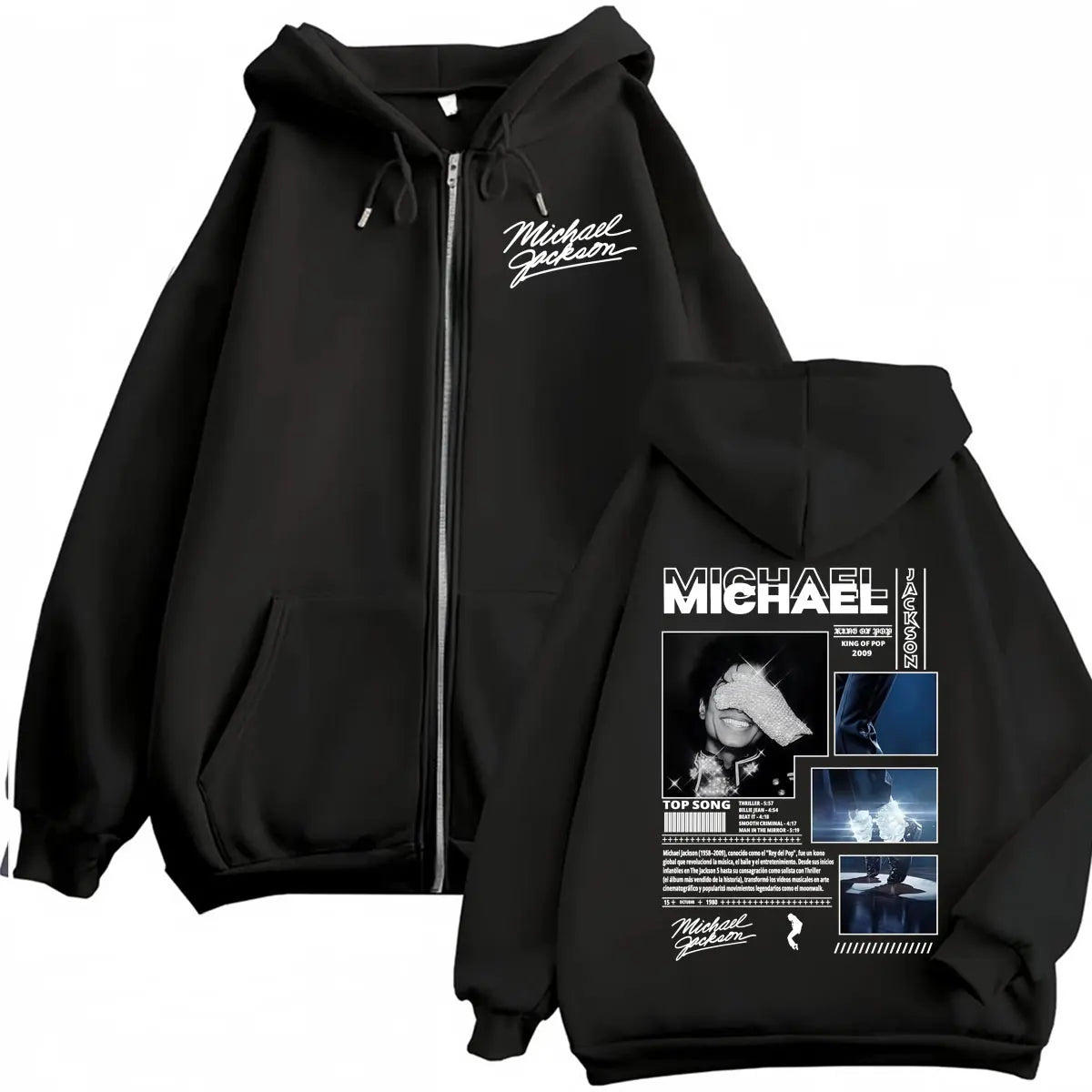 King of Pop Michael Jackson Bad Era Zipper Hoodie Men Women Harajuku Streetwear Jacket Sweatshirt Fleece Casual Zip Up Pullovers