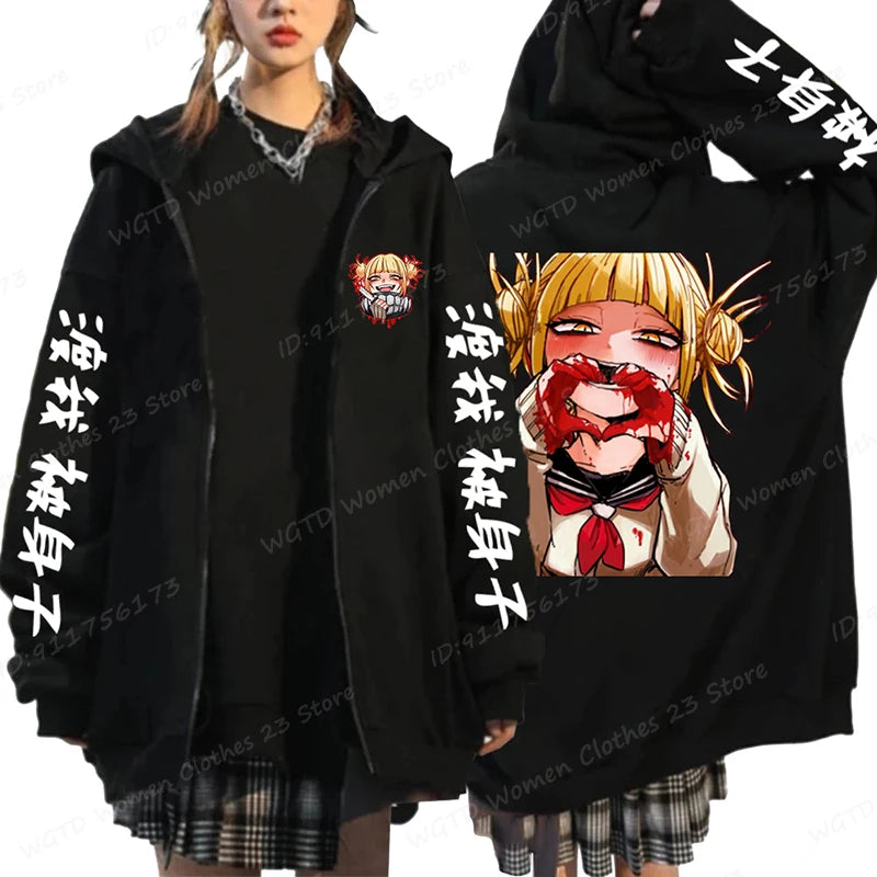 Hot Anime Himiko Toga Anime Print Zipper Hoodies For Women/Men Fashion Streetwear Hooded Pullovers Long Sleeve Zip Sweatshirts