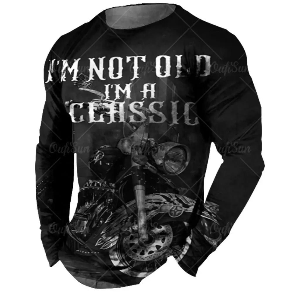 Vintage Men Long Sleeve T Shirt 3d Retro Motorcycle Oversized T Shirts For Sweatshirt Biker Racing Top Tee Men Clothing
