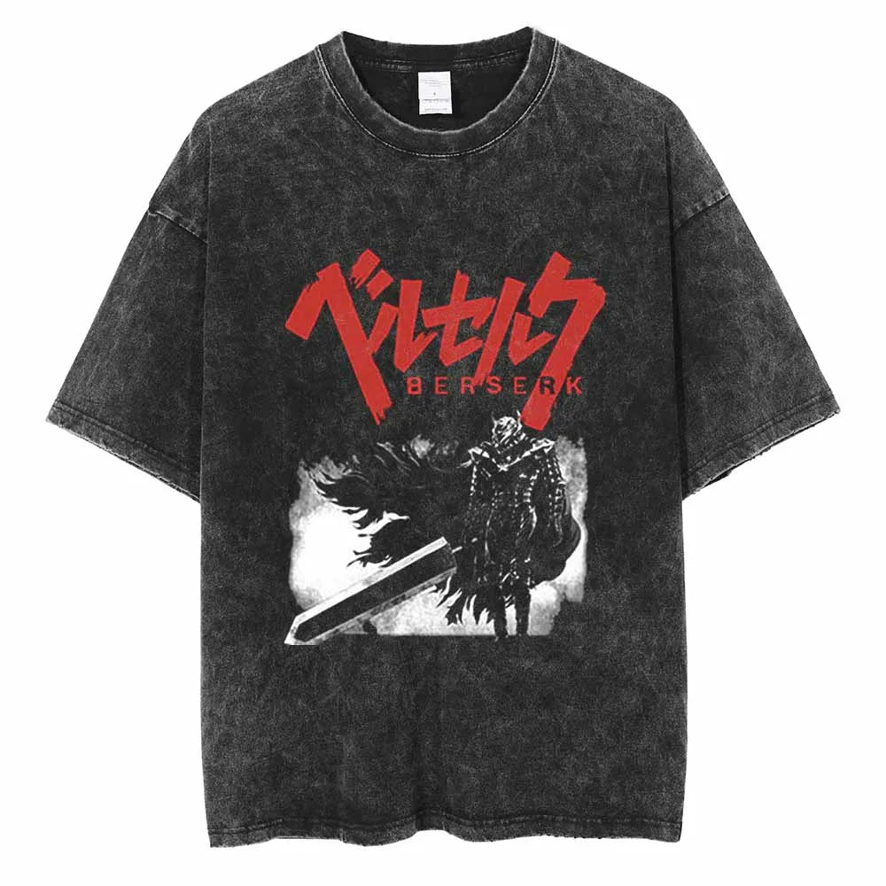 Berserk Manga Tshirt Guts Anime T Shirt For Men Women T-shirt Vintage Washed Cotton Clothing Summer Casual Short Sleeves Tees