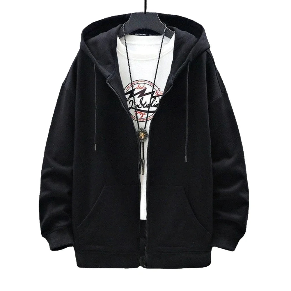 Men's  Trendy Hoodie Cardigan Autumn Hooded Sweatshirt Solid Color Classic Jacket Long Sleeve Zipper Coat Casual Men Clothing