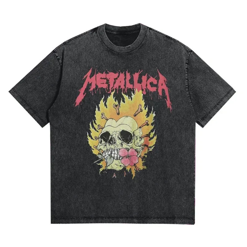 2026 and men women Classic washed T-shirt featuring the Metallica rock band Suitable for high-end luxurious outfits clothes