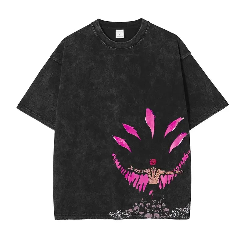 Anime Jujutsu Kaisen Gojo Satoru T Shirt Men Vintage Washed Black Tees Casual Streetwear Oversized Cotton Short Sleeve T-shirts