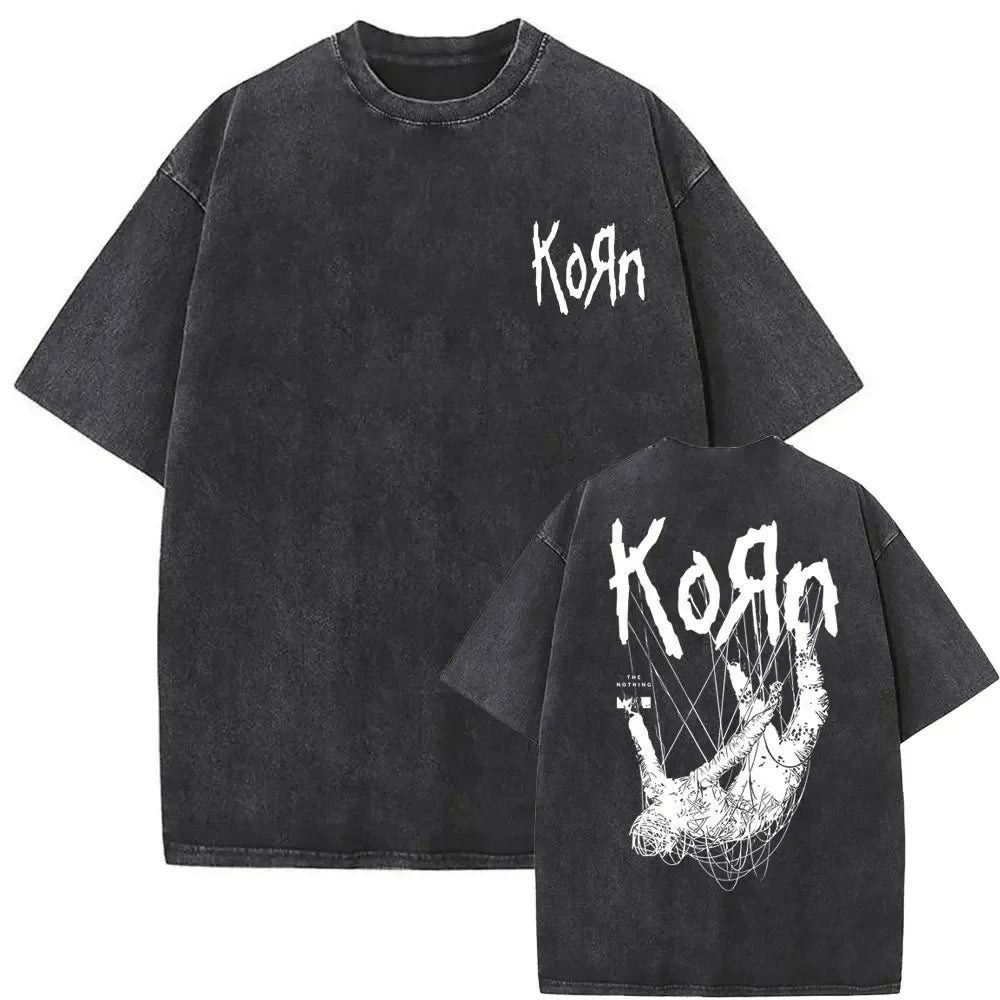 Rock Band Korn Ftl 25 Follow The Leader Double Sided Print T Shirt Men Gothic Casual Oversized Tees Unisex Washed Vintage Tshirt