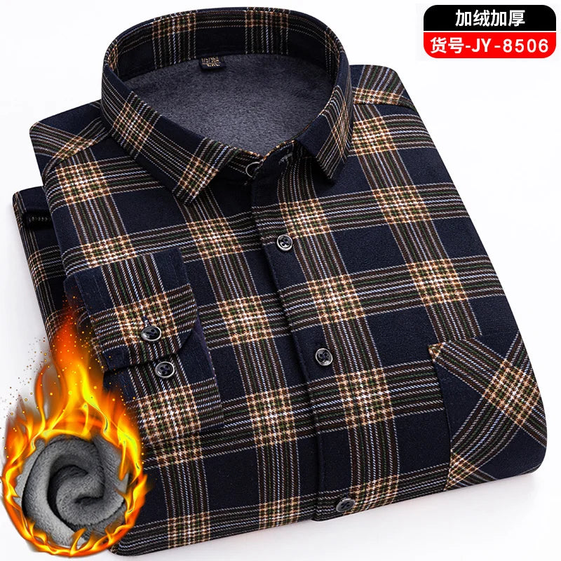 Double-Sided Fleece Men's Long-Sleeved Shirt, Fleece Thickened Warm Shirt 7XL8XL, Winter Casual, Skin-Friendly, Soft and Trendy