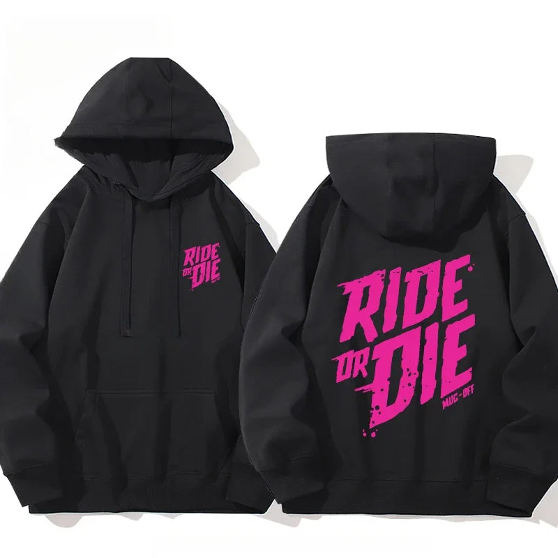 Men's Ride or Die Lettering Hoodie Printed Adult Casual Long Sleeve Hip-Hop Street Sweatshirt Autumn and Winter Warm Sweatshirt
