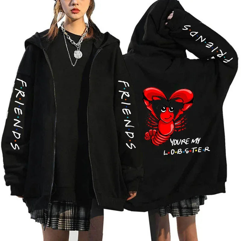 Friends Printed Zipper Hoodie Men Women Casual Loose Harajuku Fashion Long Sleeve Sweatshirts Fall Winter Fleece Jacket Coat