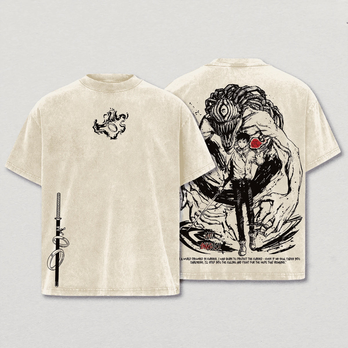Jujutsu Kaisen Okkotsu Yuta T-shirt Anime Vintage Washed Tshirt Summer Short Sleeve Casual Cotton Tee Shirt Tops Men Clothing