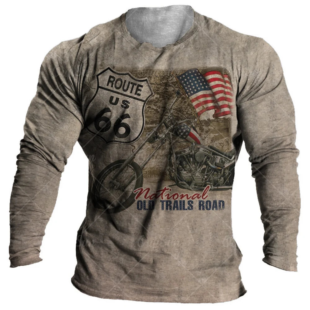 Vintage Men Long Sleeve T Shirt 3d Retro Motorcycle Oversized T Shirts For Sweatshirt Biker Racing Top Tee Men Clothing
