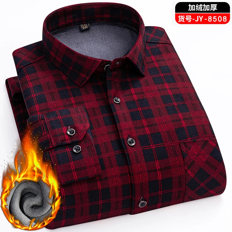 Double-Sided Fleece Men's Long-Sleeved Shirt, Fleece Thickened Warm Shirt 7XL8XL, Winter Casual, Skin-Friendly, Soft and Trendy