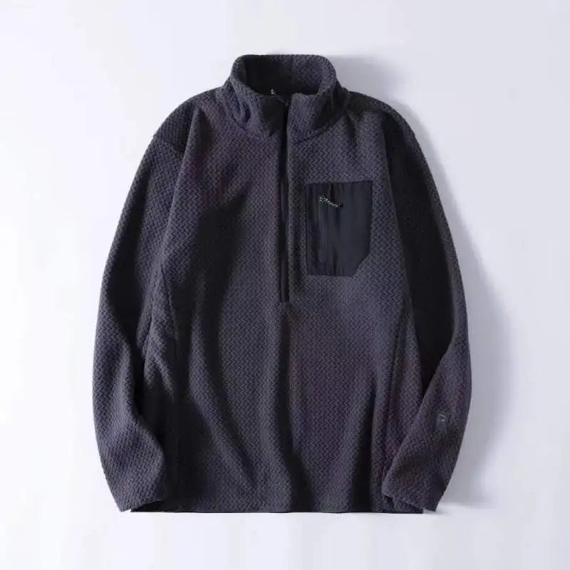 New Comfortable and Thick Men's and Women's Sports Semi-zipper Fleece Sweatshirt with Wavy Fleece and Long-sleeved Sweatshirt