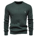 AIOPESON Mens Giraffe Embroidery Cotton Sweaters Round Neck Classic Twist Patterned Pullover Knitted Sweater for Men