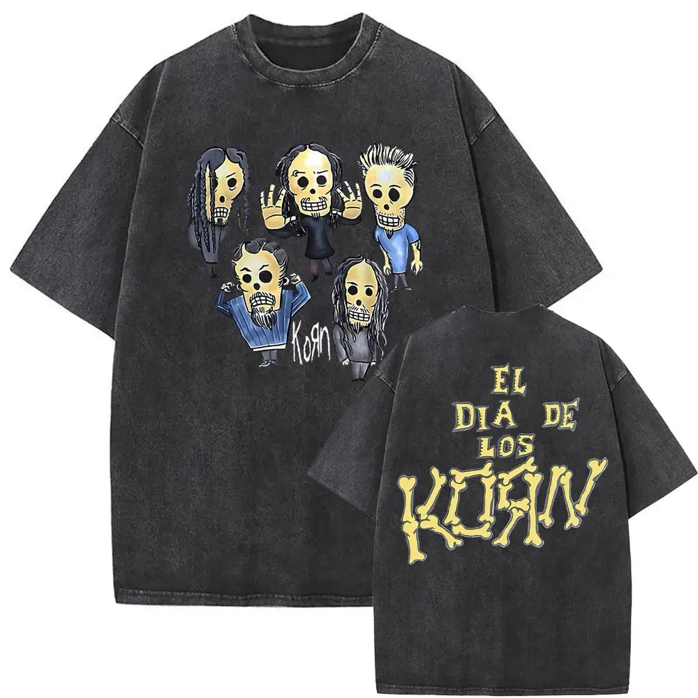 Rock Band Korn Ftl 25 Follow The Leader Double Sided Print T Shirt Men Gothic Casual Oversized Tees Unisex Washed Vintage Tshirt