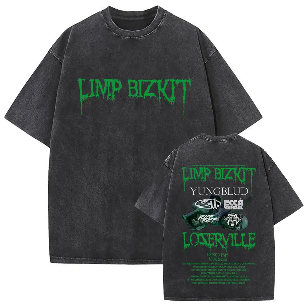 Y2k Tshirt Men Clothing Washed Vintage Rock Band Limp Bizkit Album Graphic 2025 Mens Clothes Tee Shirt Homme Graphic TShirts Men
