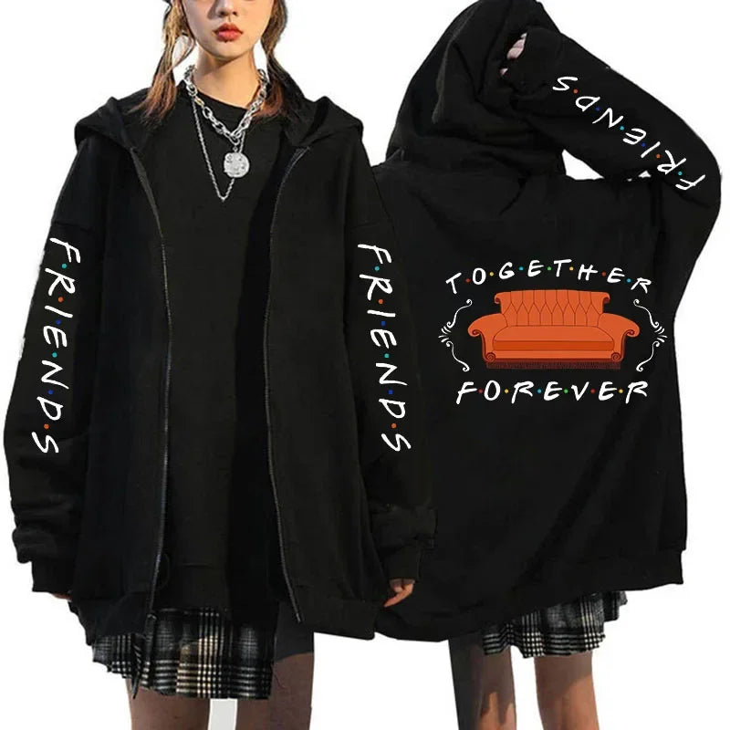 Friends Printed Zipper Hoodie Men Women Casual Loose Harajuku Fashion Long Sleeve Sweatshirts Fall Winter Fleece Jacket Coat
