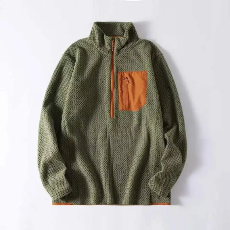 New Comfortable and Thick Men's and Women's Sports Semi-zipper Fleece Sweatshirt with Wavy Fleece and Long-sleeved Sweatshirt