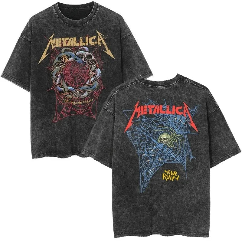 2026 and men women Classic washed T-shirt featuring the Metallica rock band Suitable for high-end luxurious outfits clothes