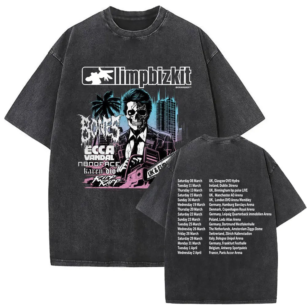 Y2k Tshirt Men Clothing Washed Vintage Rock Band Limp Bizkit Album Graphic 2025 Mens Clothes Tee Shirt Homme Graphic TShirts Men