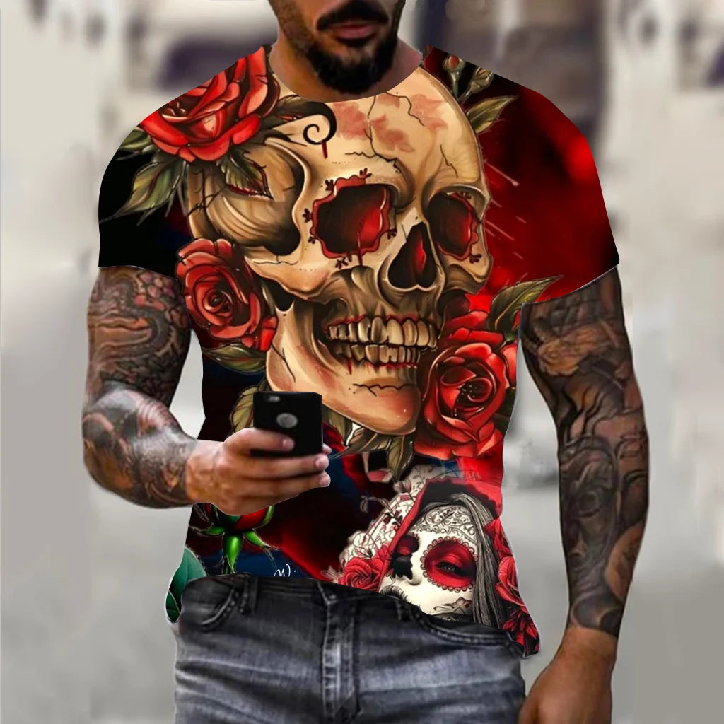 Harajuku Men's T-shirt Hip Hop Trend Street Casual Round Neck Short Sleeve Loose Top Fun 3D Animal Eagle Print T-shirt