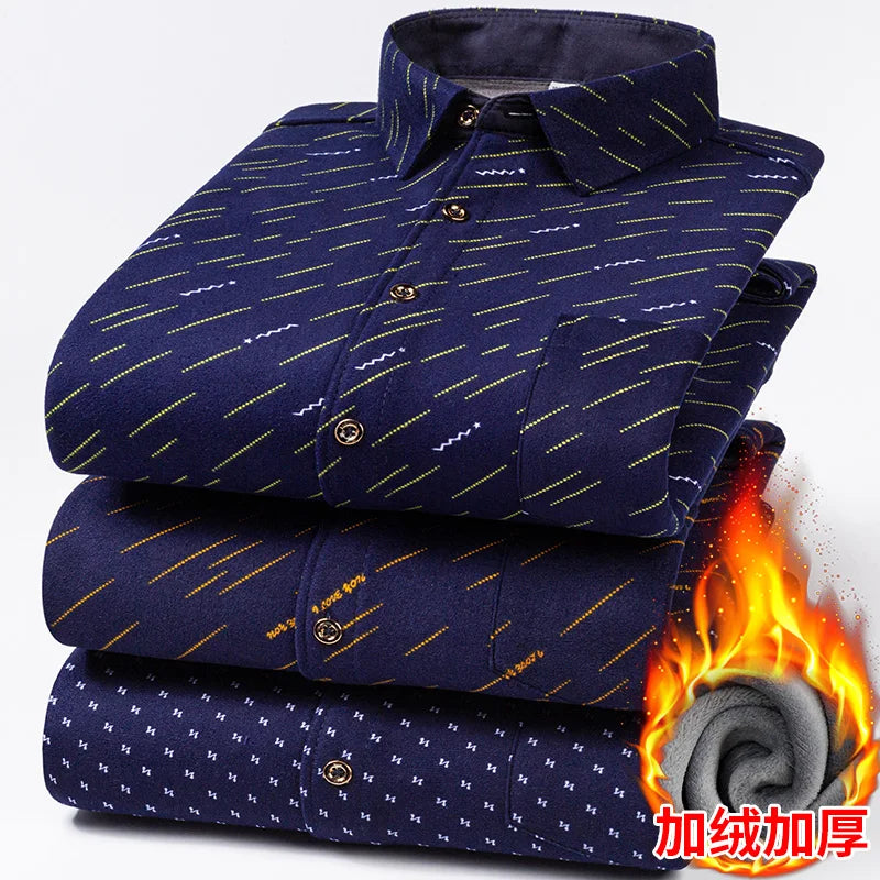Double-Sided Fleece Men's Long-Sleeved Shirt, Fleece Thickened Warm Shirt 7XL8XL, Winter Casual, Skin-Friendly, Soft and Trendy
