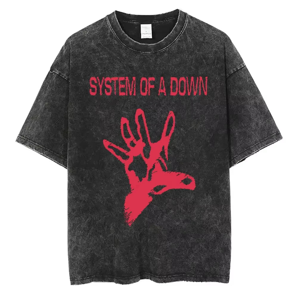 90s Alternative Rock Band System of A Down Washed Vintage T-shirts Men Women Fashion Oversized T Shirt Male Casual Cotton Tshirt