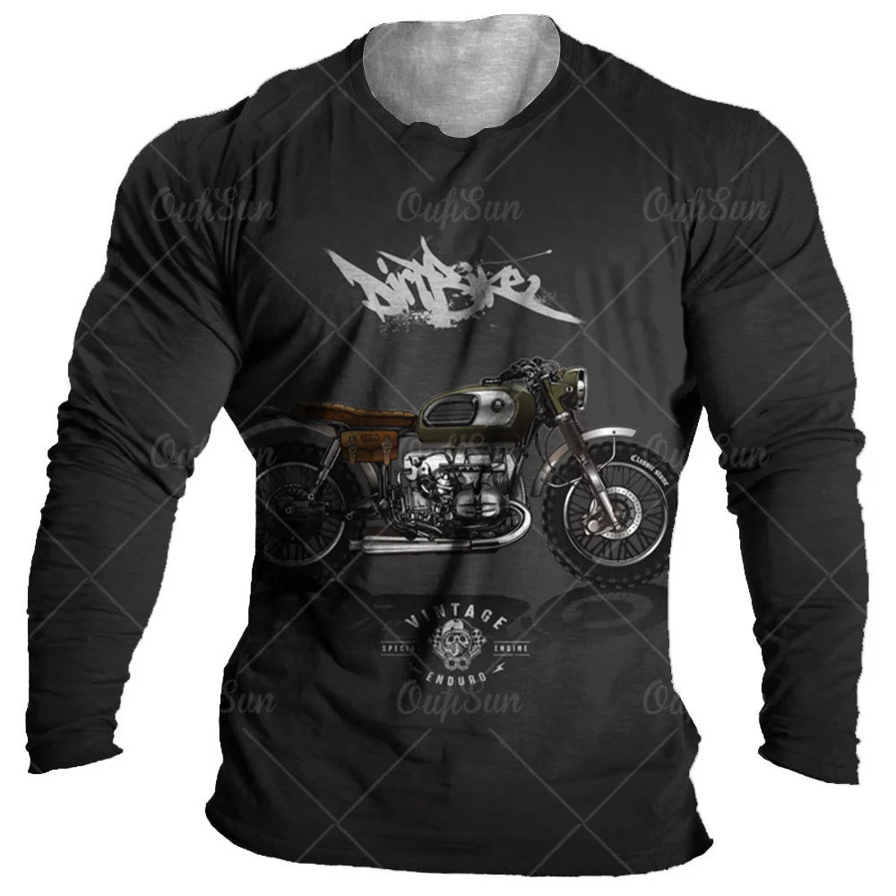 Vintage Men Long Sleeve T Shirt 3d Retro Motorcycle Oversized T Shirts For Sweatshirt Biker Racing Top Tee Men Clothing