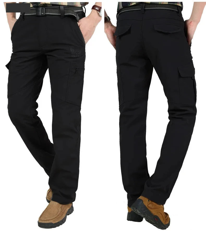 Men's Winter Fleece Tactical Pants Warm Cargo Pant Hunting SoftShell Work Trousers Shark Skin Thick Warm Waterproof Pants M-4XL
