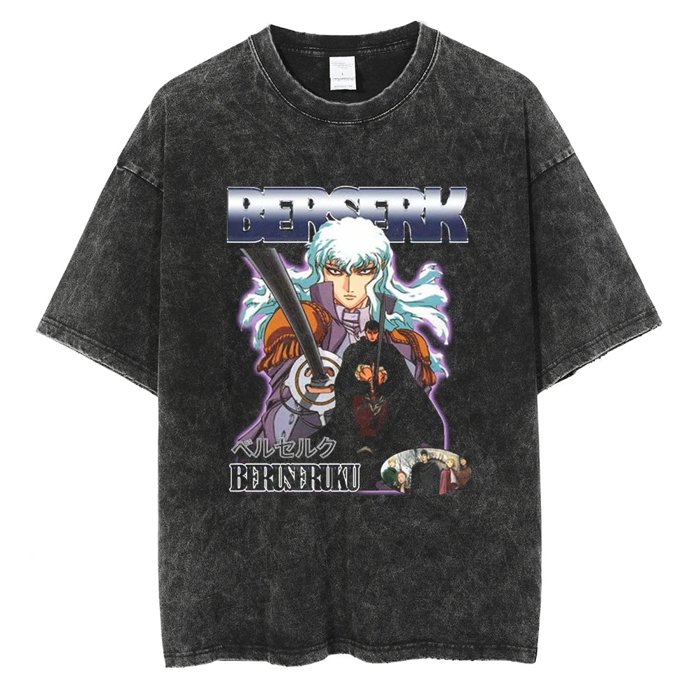 Berserk Manga Tshirt Guts Anime T Shirt For Men Women T-shirt Vintage Washed Cotton Clothing Summer Casual Short Sleeves Tees