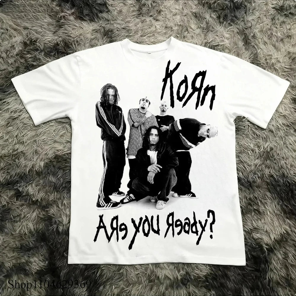 Korn Follow The Leader Cotton Printed T-Shirt Double-Sided Metal Band Tee Men's and Women's Oversize Couple Tee Tops