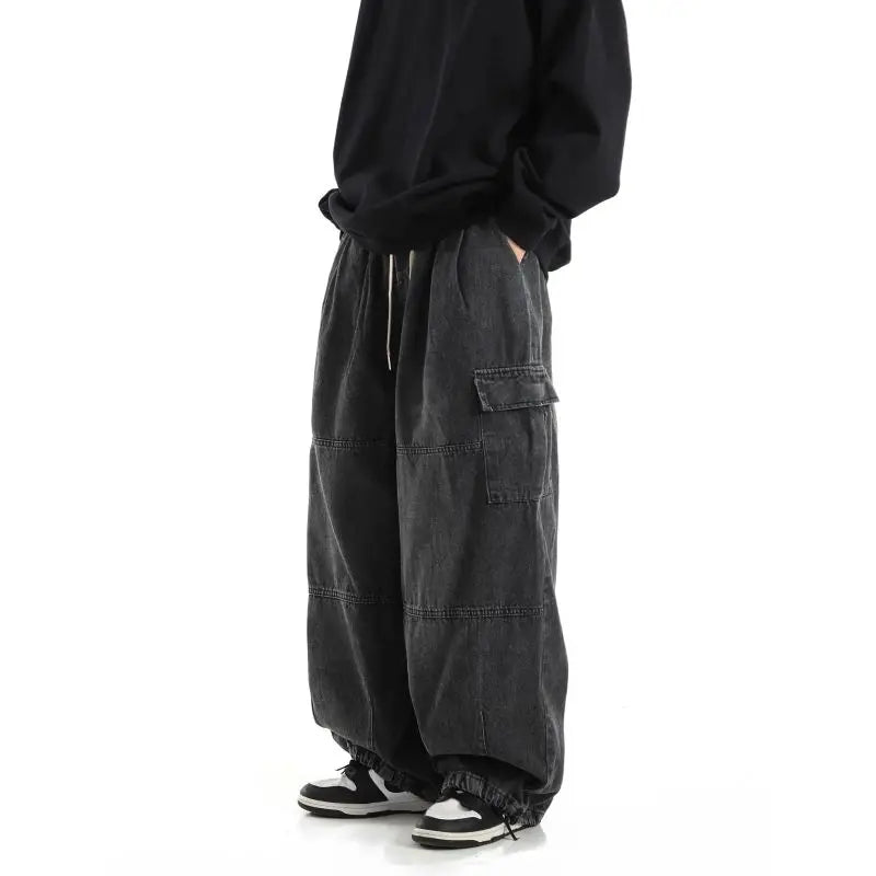 Black Baggy Cargo Jeans Trousers Men Casual Wide leg Jogging Pants Oversize Vintage Straight Loose Work Jeans Pants Soft Comfort