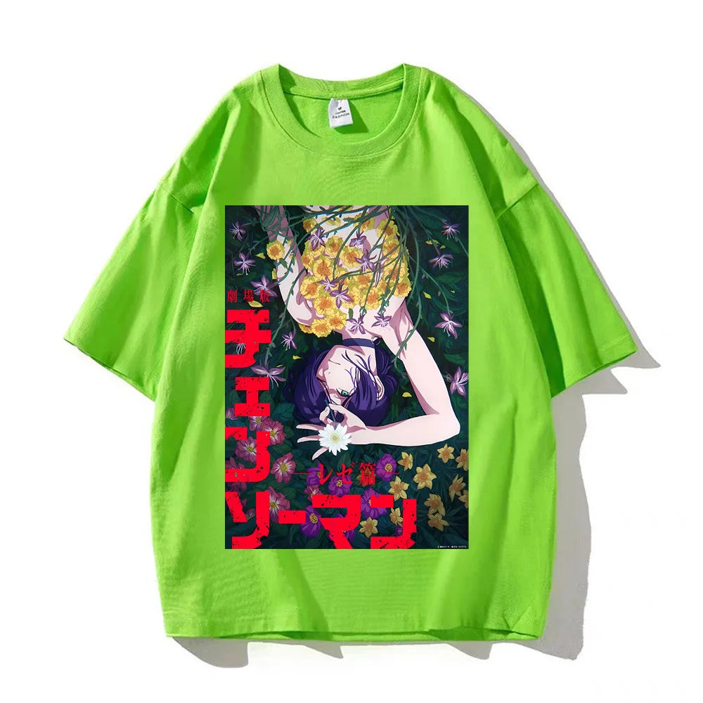 Anime Chainsaw Man Reze T Shirts Kobeni T-shirt Manga Denji Power T Shirt Makima Tops Tees High Quality Cotton Tshirt