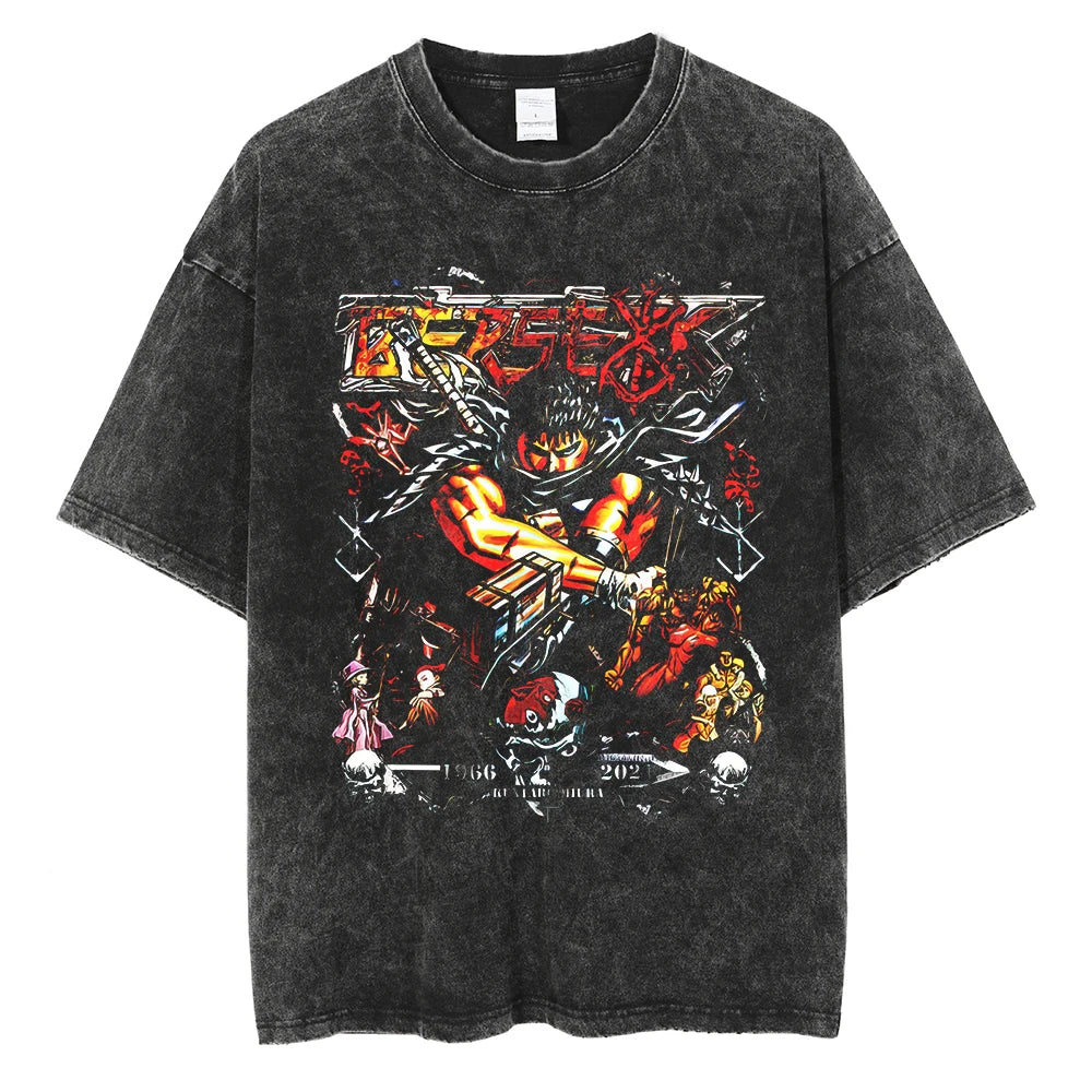 Berserk Manga Tshirt Guts Anime T Shirt For Men Women T-shirt Vintage Washed Cotton Clothing Summer Casual Short Sleeves Tees