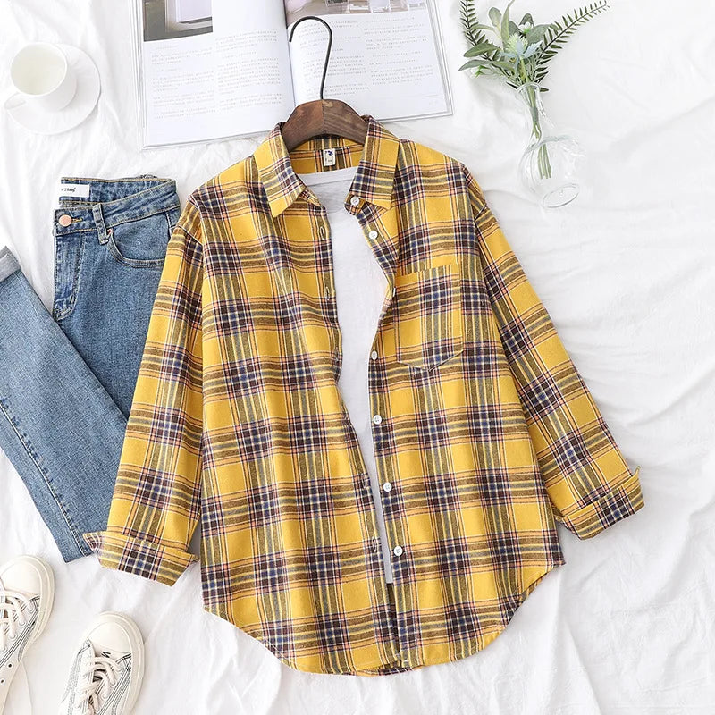Brand Casual Women's Flannel Plaid Shirt 2025 Autumn New Boutique Ladies Loose Blouse and Tops Female Long Sleeve Shirts Clothes