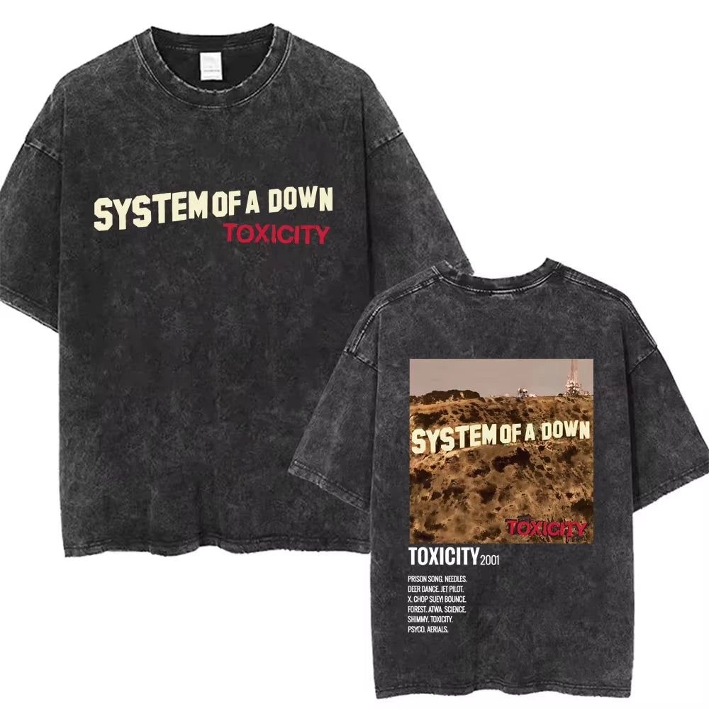 90s Alternative Rock Band System of A Down Washed Vintage T-shirts Men Women Fashion Oversized T Shirt Male Casual Cotton Tshirt