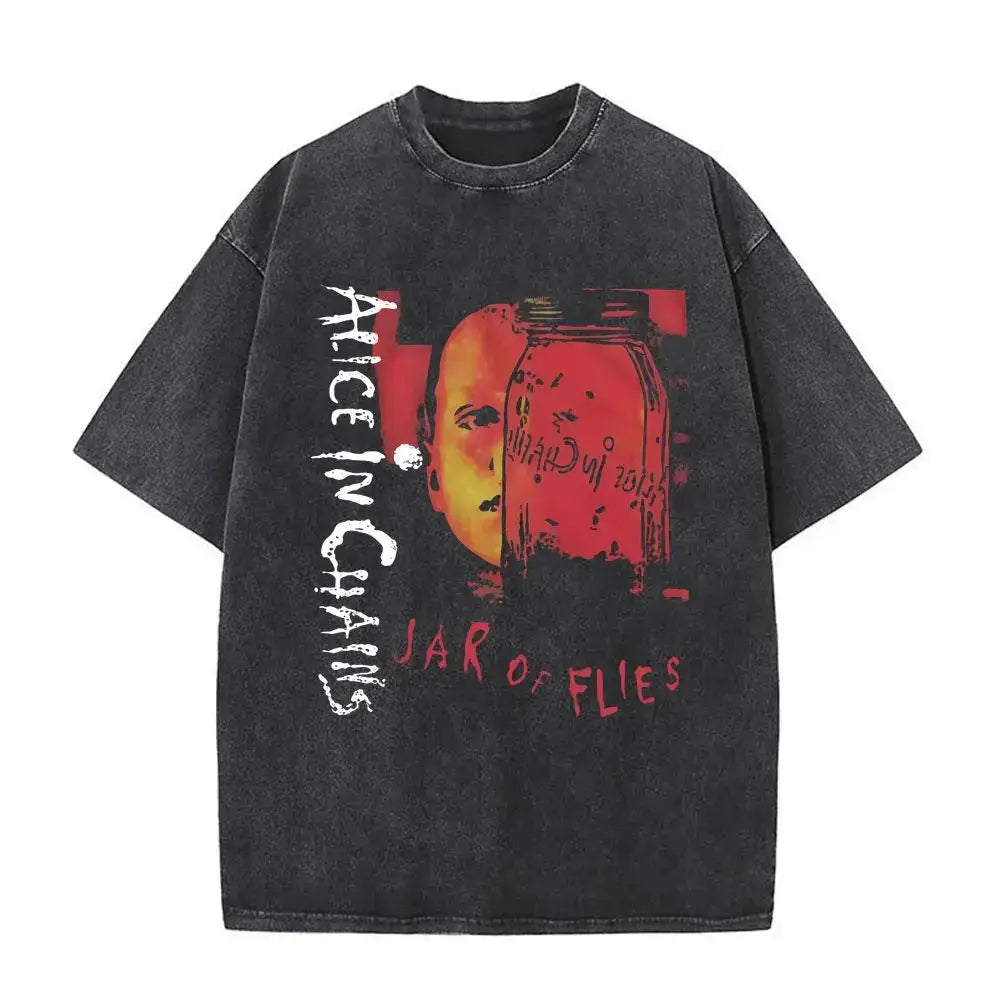 New in Top & Tees Mens T-Shirt Camisetas Rock Band Alice in Chains Dirt Washed Vintage Short Sleeved Round Neck Y2k Tshirt