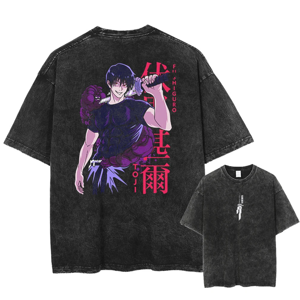 2026 Anime Jujutsu Kaisen Fushiguro Toji Printed T-shirt Men's and Women's Washed T-shirt High Quality Vintage T-shirt Tops