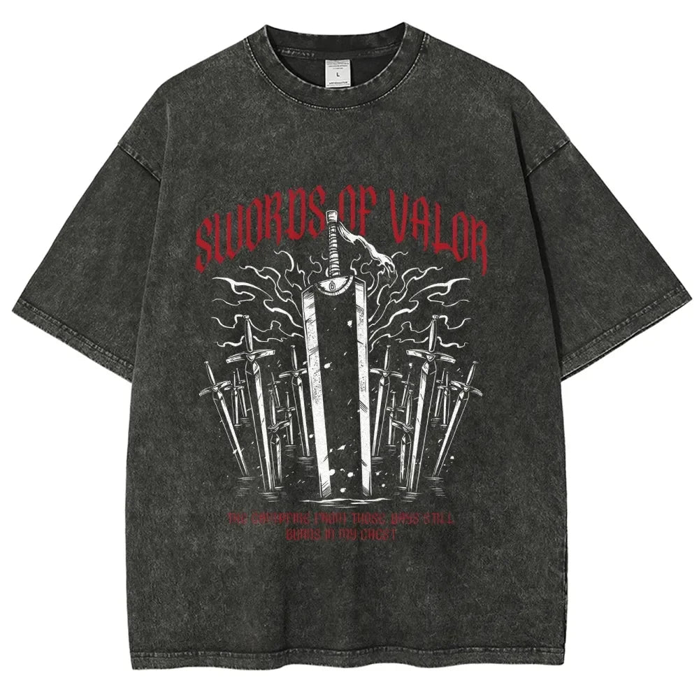 Anime Berserk Guts Printed Tee Men Women Short Sleeve Cotton Tshirts Vintage Washed T-shirt Harajuku Casual Oversized T Shirt
