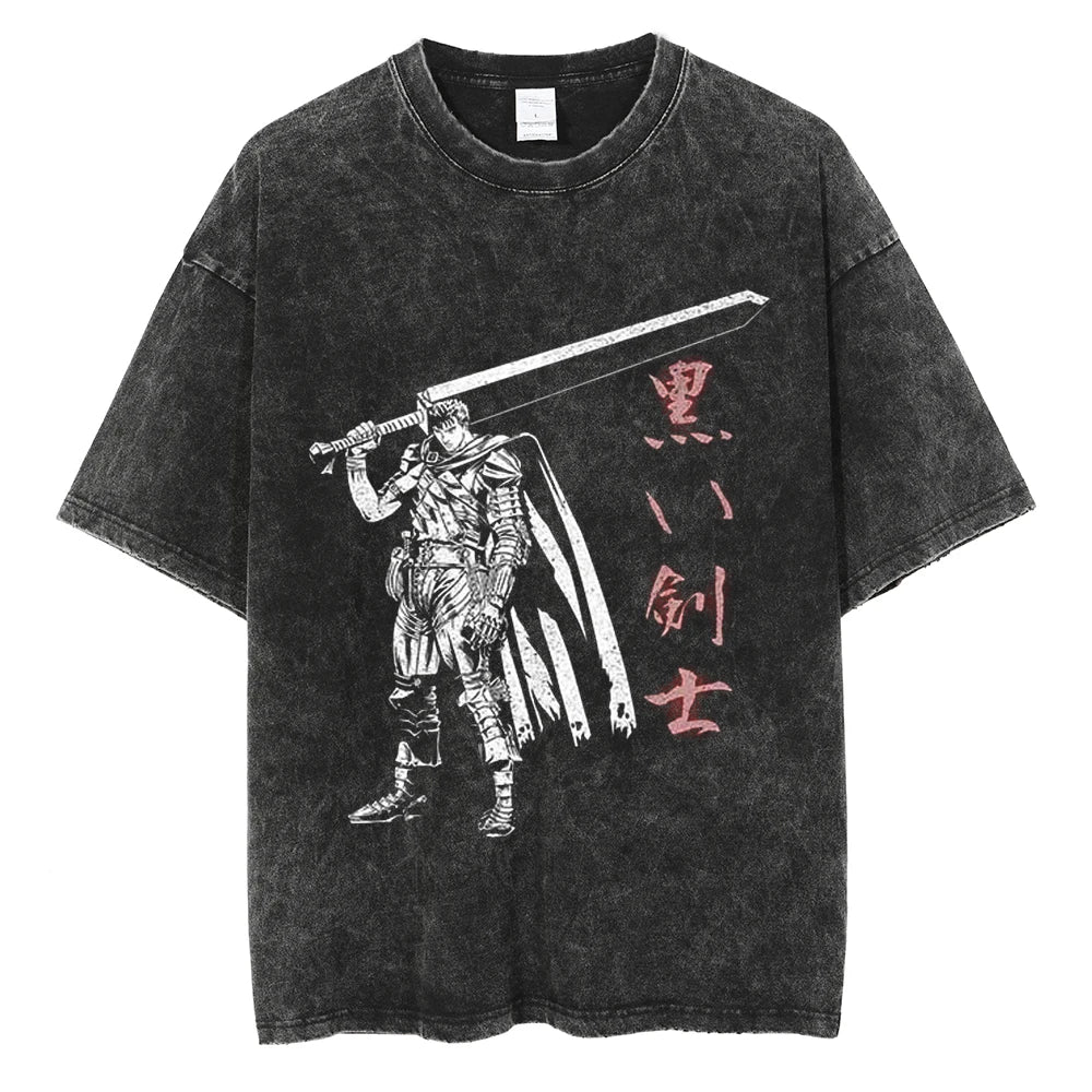 Berserk Manga Tshirt Guts Anime T Shirt For Men Women T-shirt Vintage Washed Cotton Clothing Summer Casual Short Sleeves Tees