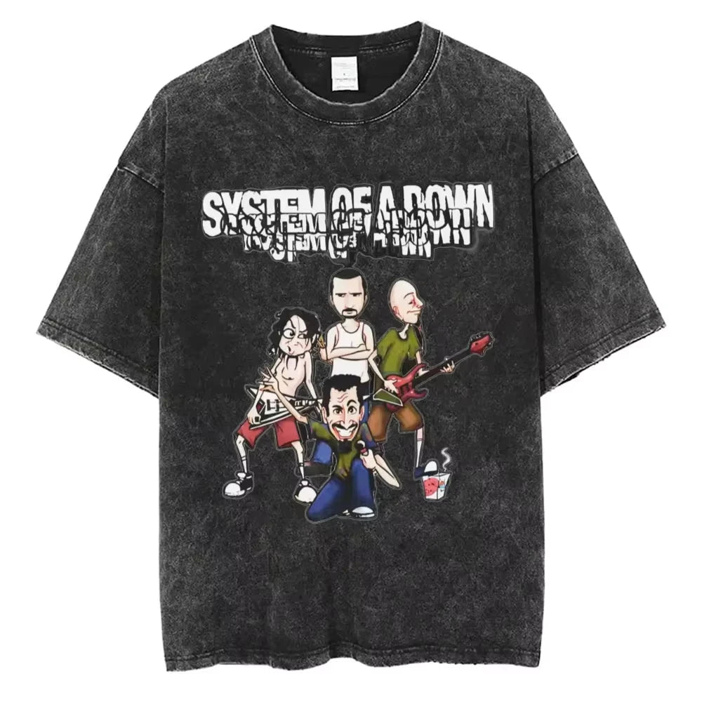 System of A Down Toxicity Album Graphic Washed T-shirts Men Women Rock Oversized T Shirt Male Vintage Alternative Metal T-shirts